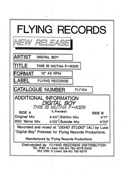 Digital Boy – This Is Mutha F**ker! (12", Italy - 1991)