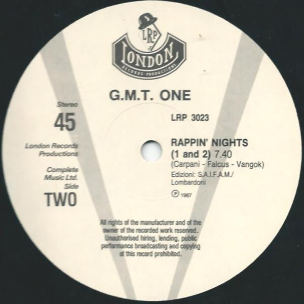 G.M.T. One – Rappin' Reggae Night (12", Italy - 1987)