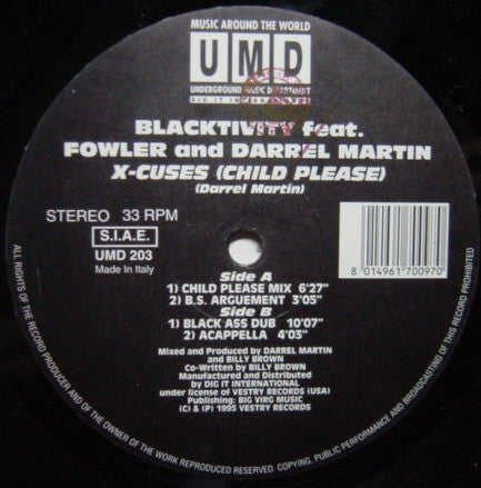 Blacktivity – X-cuses (Child Please) (12", Italy - 1995)
