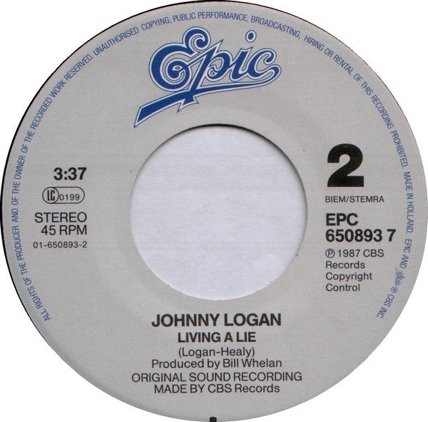 Johnny Logan – Hold Me Now (7", Europe - 1987)