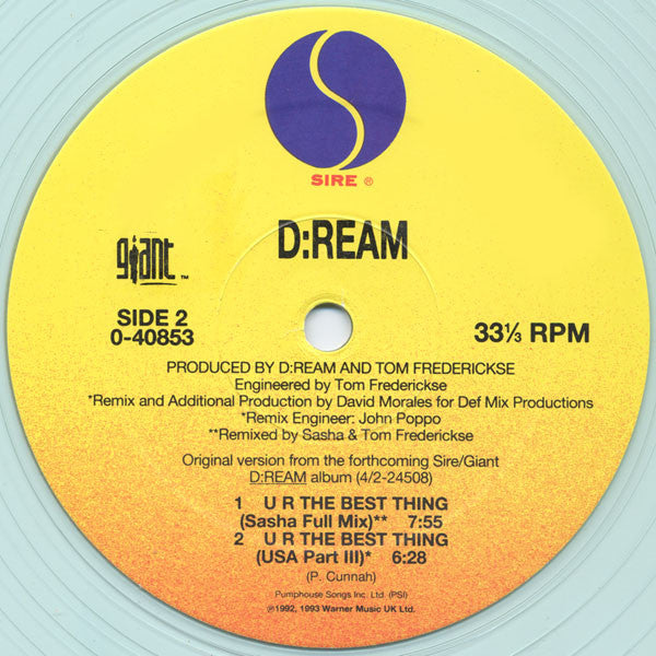 D:Ream – U R The Best Thing (12", US - 1993)