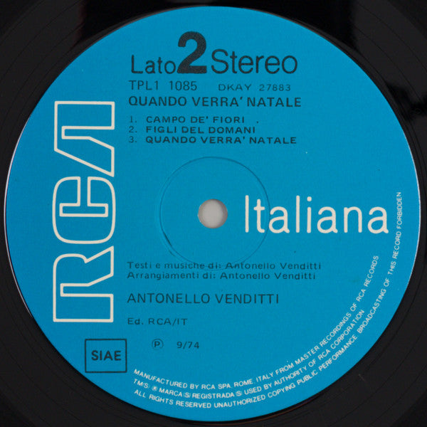 Antonello Venditti – Quando Verrà Natale (LP, Album, Italy - 1974)