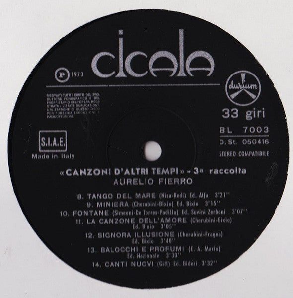 Aurelio Fierro – Canzoni D'Altri Tempi - 3° Raccolta (LP, Compilation, Italy - 1973)