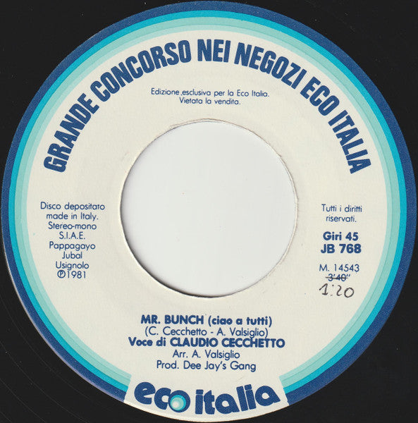 Claudio Cecchetto – Ska' Chou Chou! Voltare! Mr. Bunch! (7", Italy - 1981)