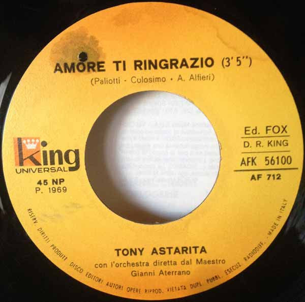 Tony Astarita – Arrivederci Mare (7", Italy - 1969)