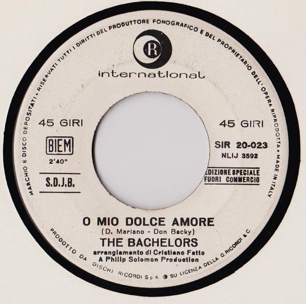 The Bachelors – La Tua Immagine = The Sound Of Silence / O Mio Dolce Amore (7", Italy - 1966)