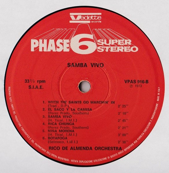 Rico De Almenda Orchestra – Samba Vivo (LP, Album, Italy - 1973)