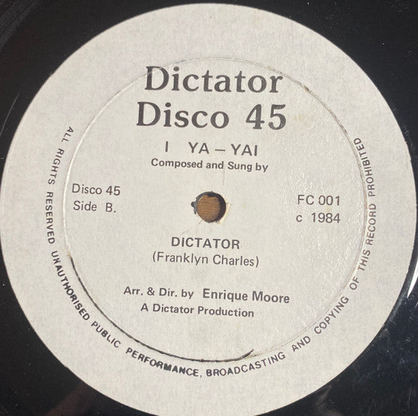 Dictator (23) – Gone With The Wind / I Ya - Yai (12", Trinidad & Tobago - 1984)