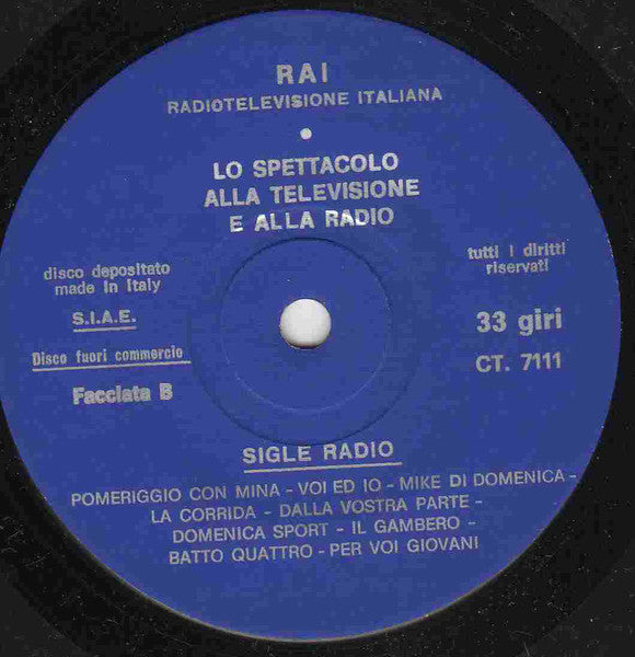 Various – Lo Spettacolo Alla Televisione E Alla Radio (7", Italy - 1973)