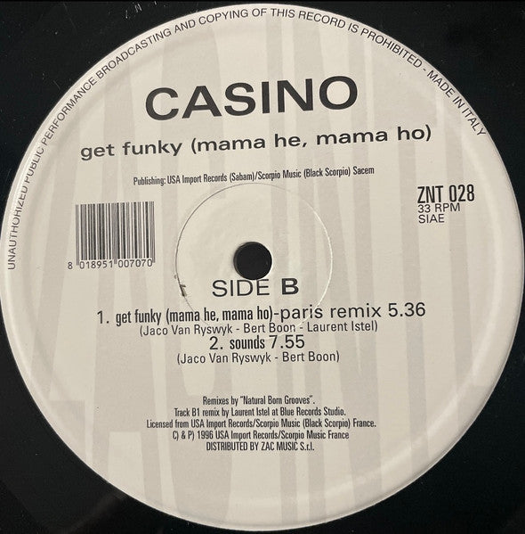 Casino – Get Funky (Mama He, Mama Ho) (12", Italy - 1996)