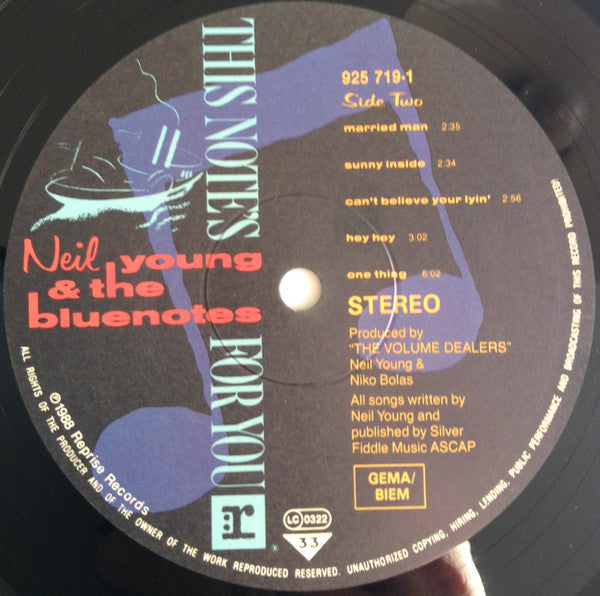 Neil Young – This Note's For You (LP, Album, Europe - 1988)