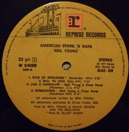 Neil Young – American Stars 'N Bars (LP, Album, Italy - 1977)