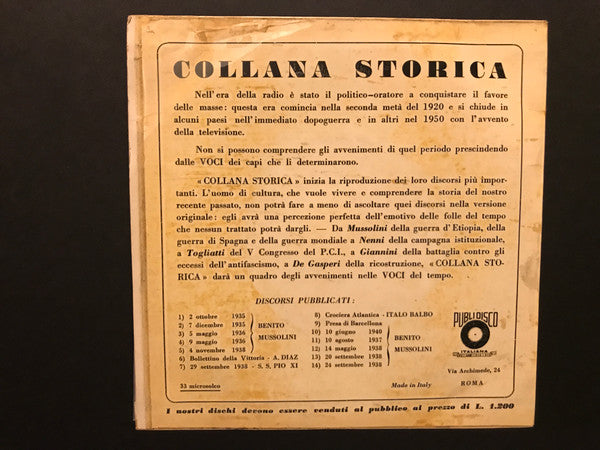 Benito Mussolini – Discorso 9 Maggio 1936 (Proclamazione Dell'Impero) (7", Italy)