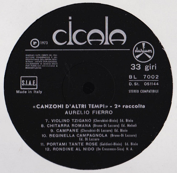 Aurelio Fierro – Canzoni D'Altri Tempi - 2° Raccolta (LP, Compilation, Italy - 1973)