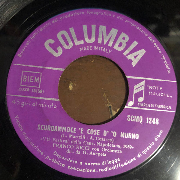Franco Ricci – Scurdammoce 'E Cose D' 'O Munno / Padrone D' O' Mare (7", Italy - 1959)
