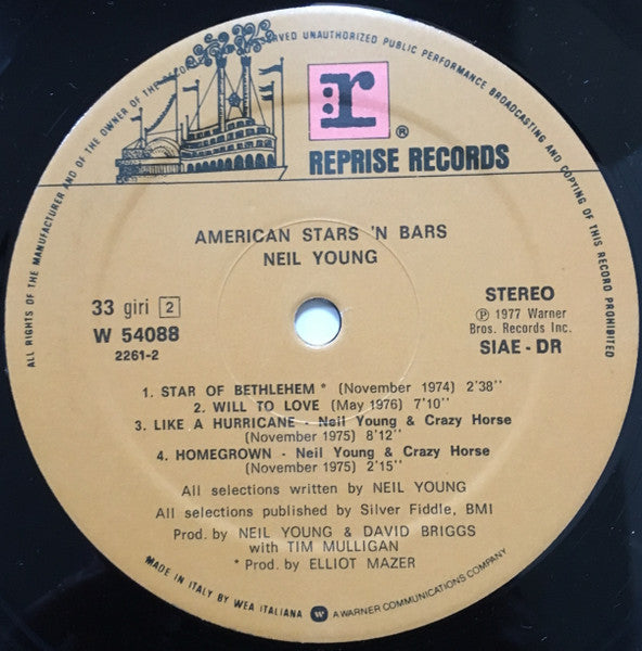Neil Young – American Stars 'N Bars (LP, Album, Repress, Italy - 1977)