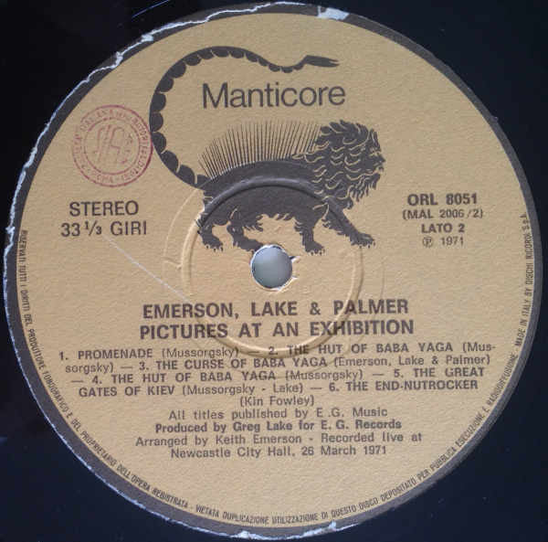Emerson, Lake & Palmer – Pictures At An Exhibition (LP, Album, Reissue, Italy - 1976)
