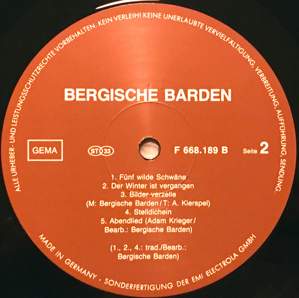 Bergische Barden – Volkslieder (LP, Album, Germany - 1983)