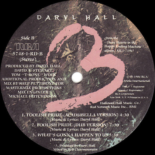 Daryl Hall – Foolish Pride (12", US - 1986)