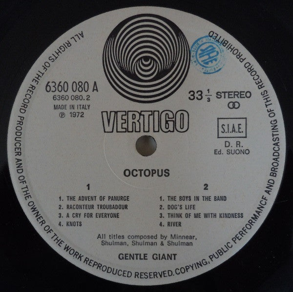 Gentle Giant – Octopus (LP, Album, Italy - 1972)