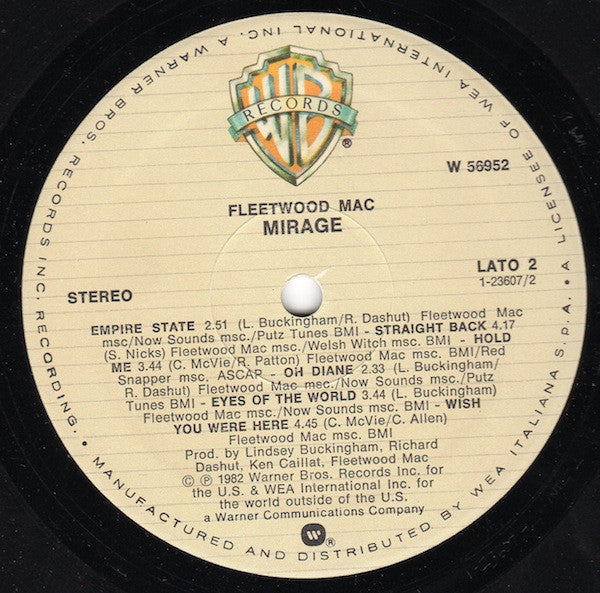 Fleetwood Mac – Mirage (LP, Album, Italy - 1982)