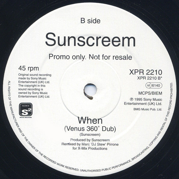 Sunscreem – When (Van Helden / DJ Stew Mixes) (12", UK - 1995)