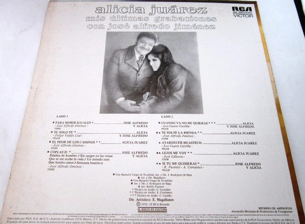 Alicia Juarez – Mis Ultimas Grabaciones Con Jose Alfredo Jimenez (LP, Album, Mexico - 1975)