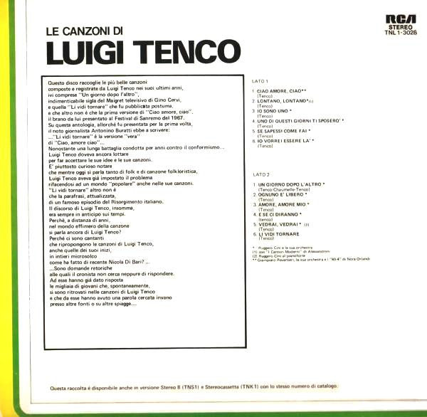 Luigi Tenco – Le Canzoni Di Luigi Tenco (LP, Reissue, Compilation, Italy - 1976)