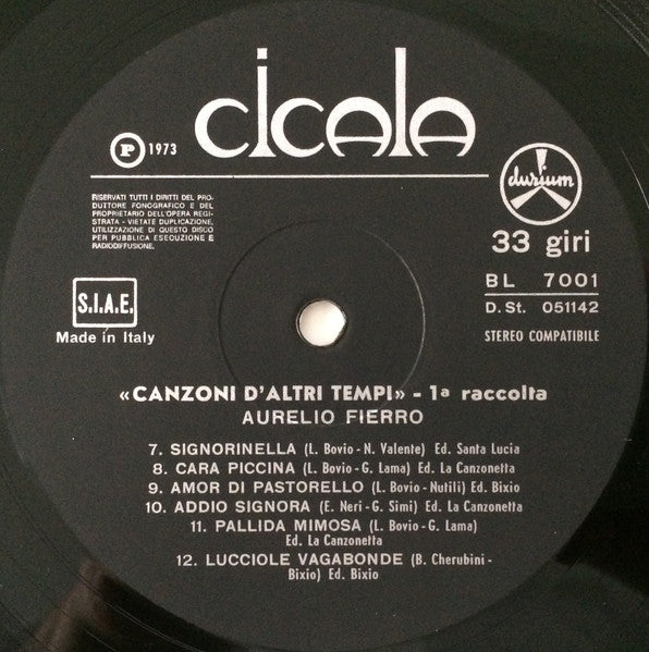 Aurelio Fierro – Canzoni D'Altri Tempi - 1° Raccolta (LP, Reissue, Compilation, Italy - 1973)