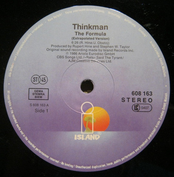 Thinkman – The Formula (12", Europe - 1986)