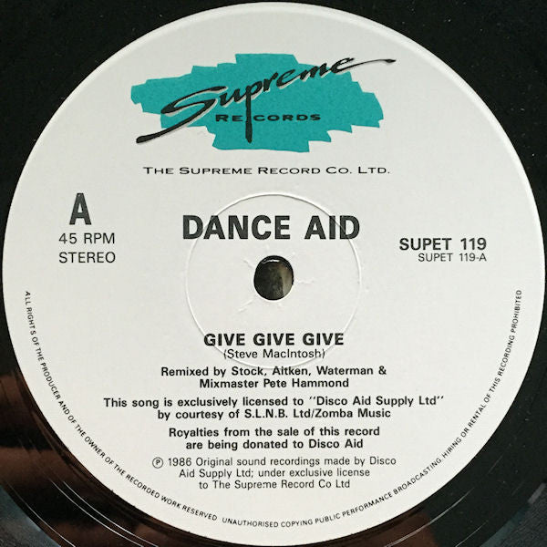 Dance Aid – Give Give Give (12", UK - 1987)