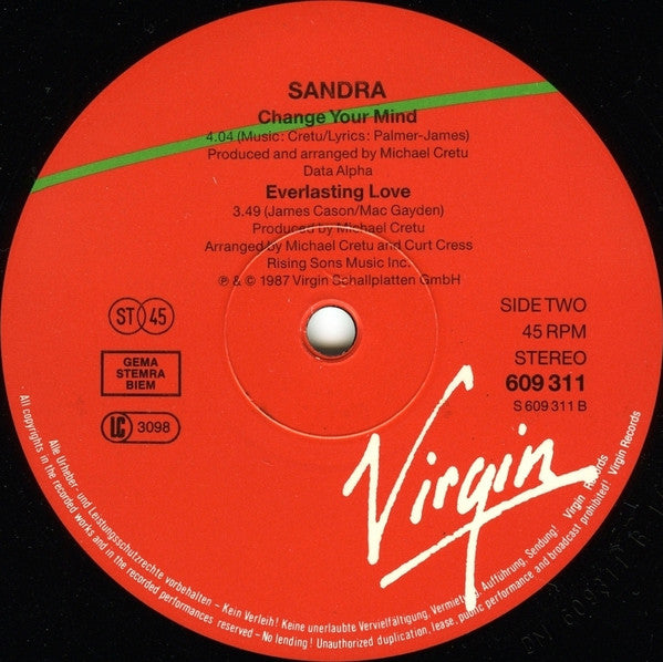 Sandra – Everlasting Love (12", Europe - 1987)