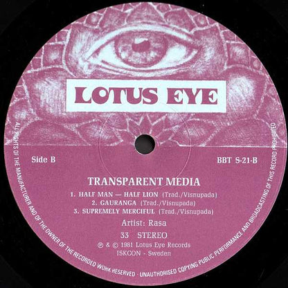 Rasa (4) – Transparent Media (LP, Album, Sweden - 1981)