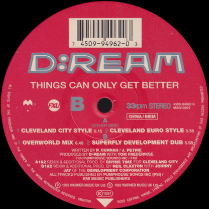 D:Ream – Things Can Only Get Better (12", Germany - 1993)