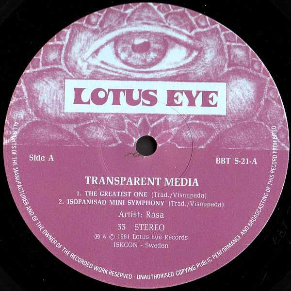 Rasa (4) – Transparent Media (LP, Album, Sweden - 1981)
