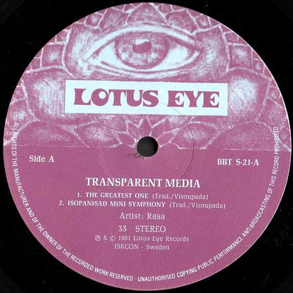 Rasa (4) – Transparent Media (LP, Album, Sweden - 1981)