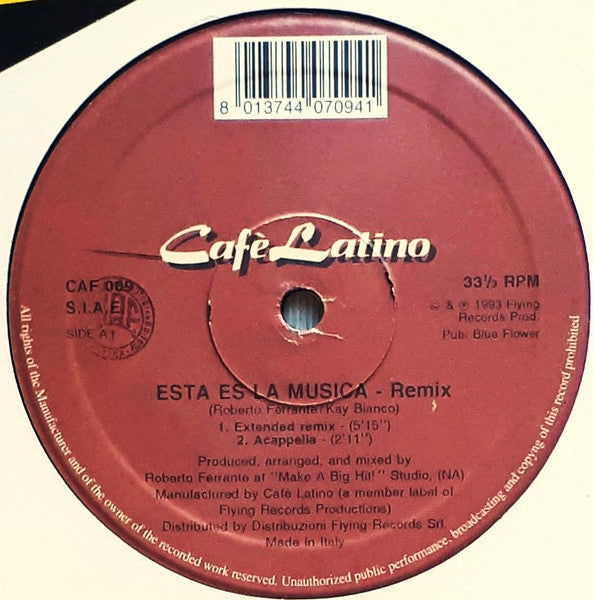 Cafe Latino – Esta Es La Musica (Remix) (12", Italy - 1993)
