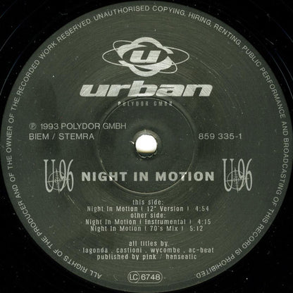 U96 – Night In Motion (12", Germany - 1993)