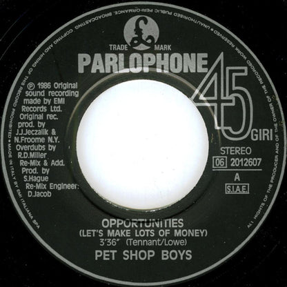 Pet Shop Boys – Opportunities (Let's Make Lots Of Money) (7", Italy - 1986)