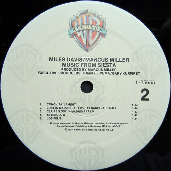 Miles Davis, Marcus Miller – Music From Siesta (LP, Album, US - 1987)