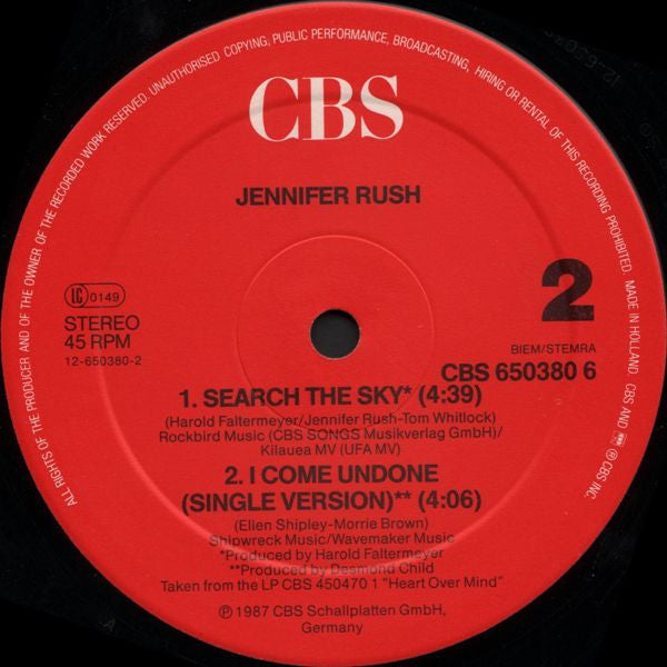 Jennifer Rush – I Come Undone (12", Europe - 1987)