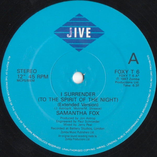 Samantha Fox – I Surrender (To The Spirit Of The Night) (12", UK - 1987)