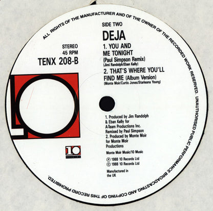 Déjà – That's Where You'll Find Me (12", UK - 1988)