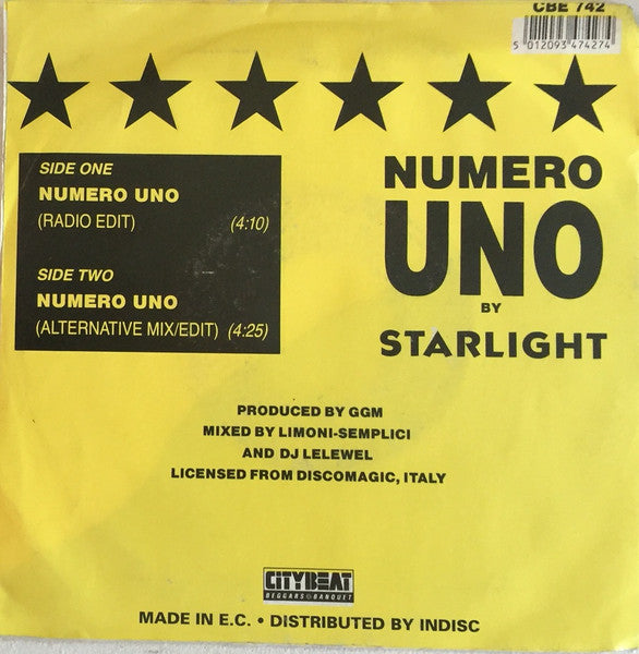 Starlight – Numero Uno (7", Benelux - 1989)