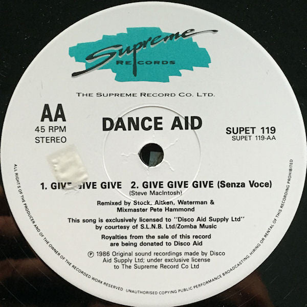 Dance Aid – Give Give Give (12", UK - 1987)