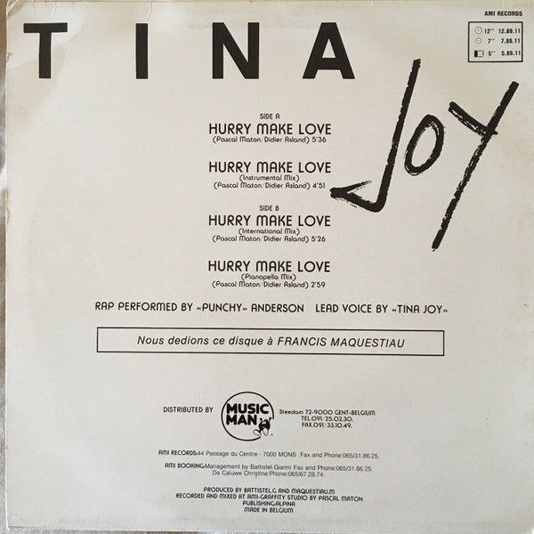 Tina Joy – Hurry Make Love (12", Belgium - 1990)