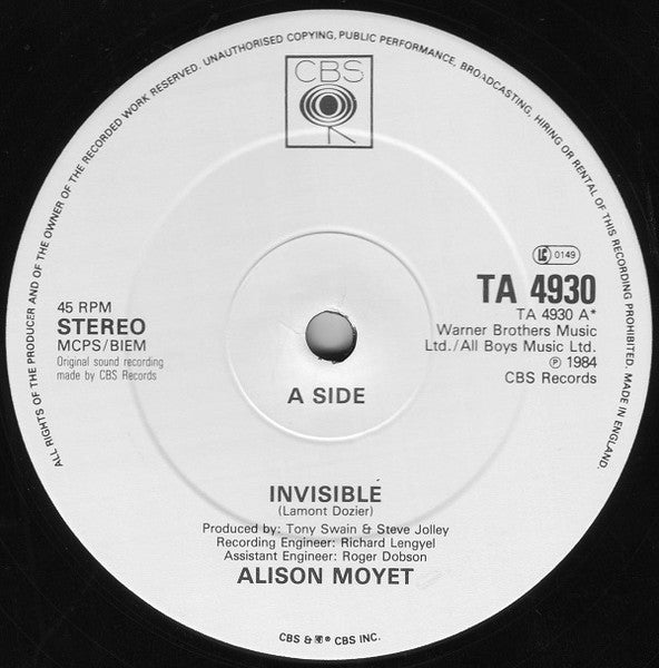 Alison Moyet – Invisible (Extended Version) (12", UK - 1984)