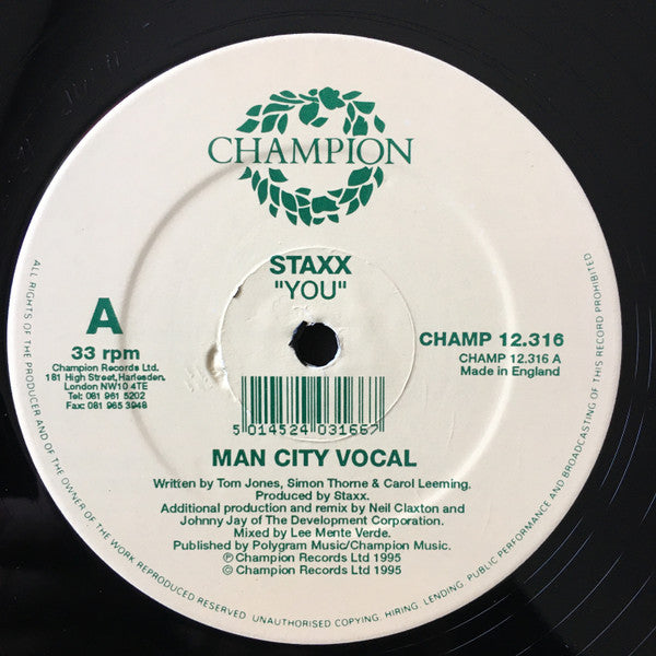 Staxx – You (12", UK - 1995)