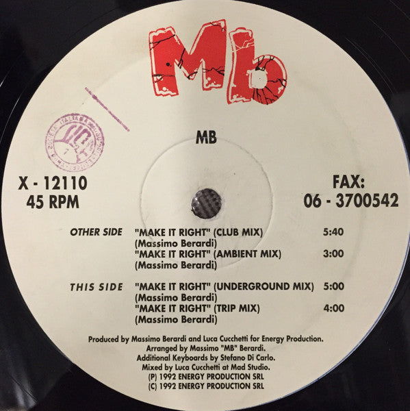 Massimo Berardi – Make It Right (12", Italy - 1992)