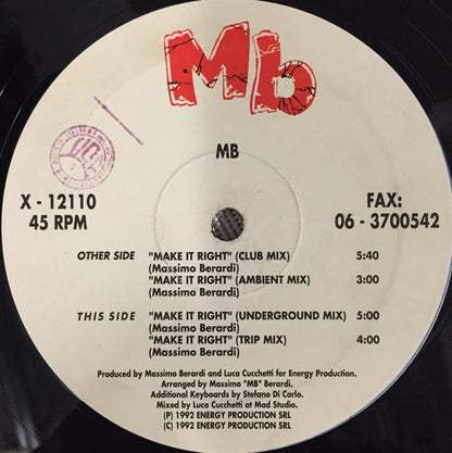 Massimo Berardi – Make It Right (12", Italy - 1992)